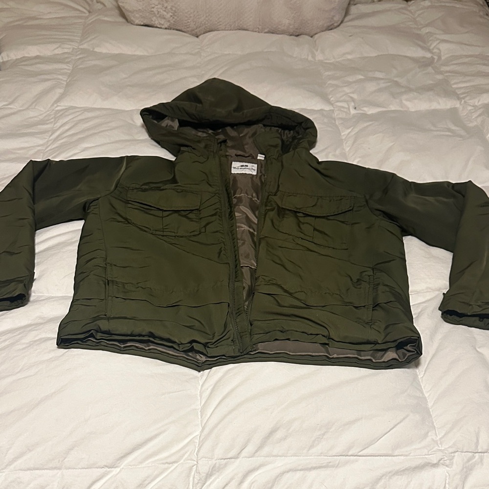 White Mountaineering Olive Hooded Puffer Jacket